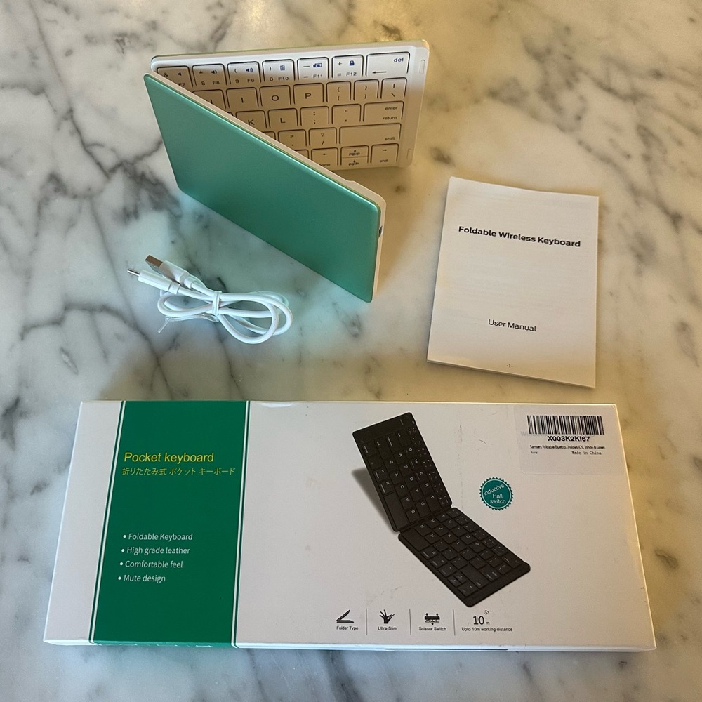 Samsers Foldable Portable Bluetooth Keyboard - Wireless Full Size GREEN & WHITE